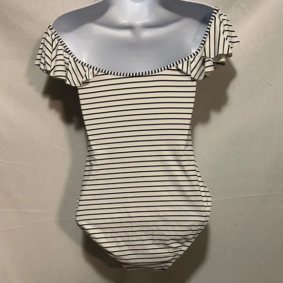 Vince Camuto Cream and Black Striped One Piece Swimsuit - Picture 5 of 8